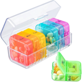 Pill Organizer 2 Times a Day, Weekly 7 Day Pill Box, Daily Am Pm Pill Organizer with Double-Side Large Opening for Easy to Use
