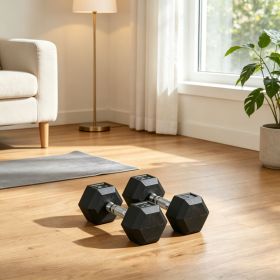 Hex Rubber Dumbbell Set No-Roll Hexagonal End Construction for Strength Training