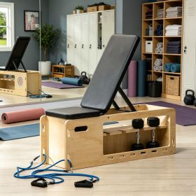 Home Gym Wooden Workout Bench: Adjustable Incline Weight Bench with Dumbbell Rack and Built-in Resistance Bands