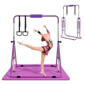 Gymnastic Bars for Kids, 140 lbs Capacity Folding Training Kip Bar with Mat, Adjustable Height Gymnastic Horizontal Bar for Home