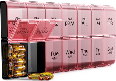 AM PM Extra Large Pill Organizer, XL 7 Day Pill Organizer 2 Times a Day, Weekly Daily Pill Case, Day Night Oversized Medicine Box, Vitamin Holder