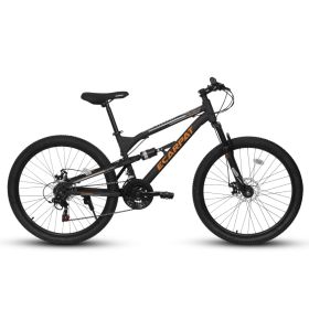 A26207 26 Inch Steel Frame Shock Fork Plus Shock Absorber 21-speed Unisex Mountain Bike (Option: BLACKORANGE)