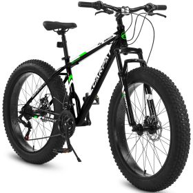 S26109 Elecony 26 Inch Fat Tire Bike Youth Full Shimano 21 Speed Mountain Bike, Dual Disc Brake, High-Carbon Steel Frame, Front Suspension, Mount (Option: black)