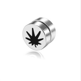 Men's Magnet Dumbbell Titanium Steel Earrings (Color: Steel surface, Style: Maple leaves)