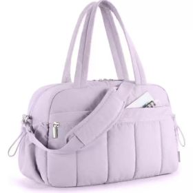 Puffer Duffle Bag for Women, Lightweight Quilted Travel Gym Bag with Detachable Crossbody Strap, Multi Pocket Waterproof Weekender Overnight Hand (Color: Purple)