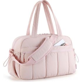 Puffer Duffle Bag for Women, Lightweight Quilted Travel Gym Bag with Detachable Crossbody Strap, Multi Pocket Waterproof Weekender Overnight Hand (Color: Pink)
