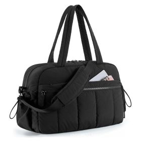 Puffer Duffle Bag for Women, Lightweight Quilted Travel Gym Bag with Detachable Crossbody Strap, Multi Pocket Waterproof Weekender Overnight Hand (Color: Black)